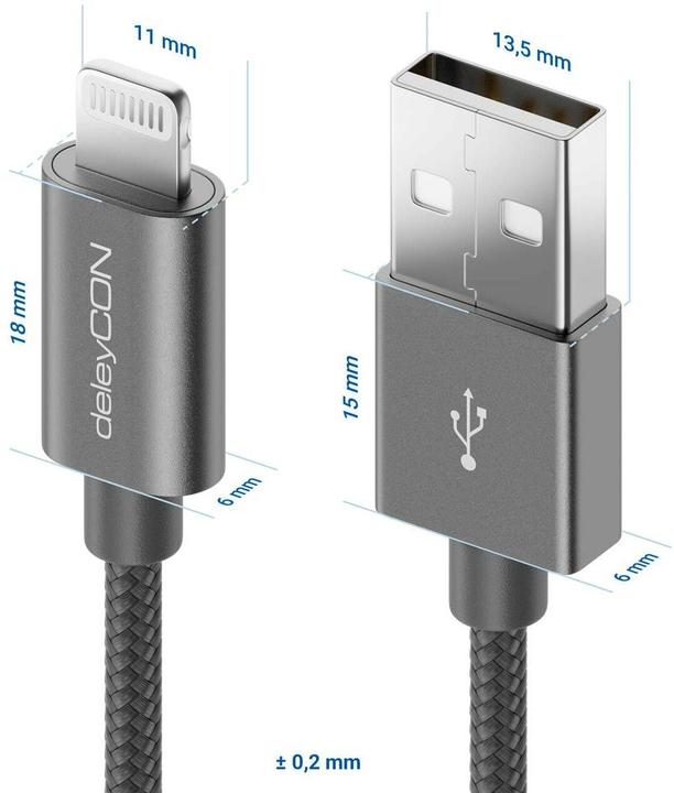 Produktbild deleyCON USB 2.0-Kabel USB A - Lightning 0.5 m (0.50 m, USB 2.0)