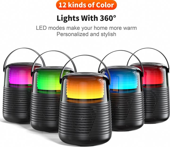 Image du produit Qere Enceinte Bluetooth 5.3 HF55 20W 3D Surround Sound lumière LED IPX5 & USB-C (6 h)