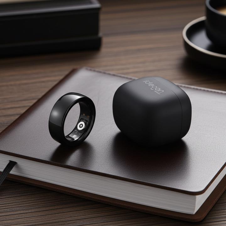 Actual product image Ideoon Smart-Ring, schwarz, Keramik, inkl. Ladebox, Grösse 65 (65, Black)