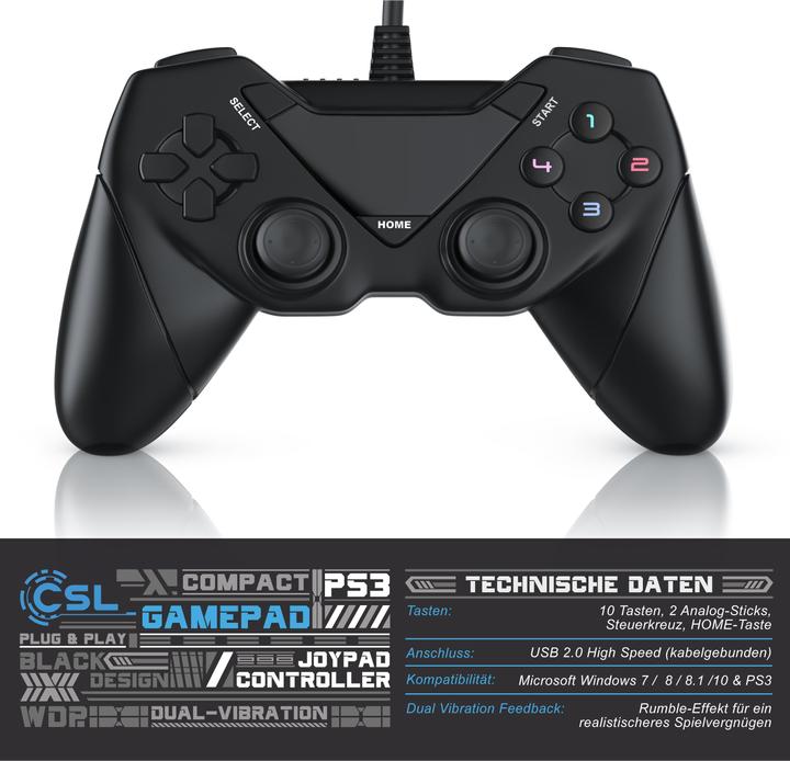 Produktbild CSL 2x Gamepad Set, Gaming USB Controller für Android, PC / PS3 / Playstation / Direct-Input / X-Input (Android, PC)