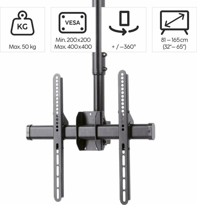 Image du produit Hama Support TV pour plafond, pivotant, inclinable, 165 cm (65") jusqu'à 50 kg (Plafond, 50 kg, 32" - 65")