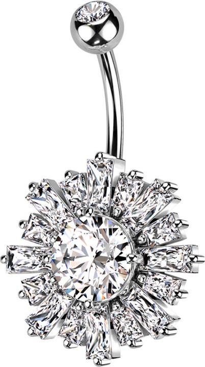 Produktbild Star Piercing Banane silber mit Kugel Kristall silber und Sonne Kristalle silber (Messing, Chirurgenstahl 316L)
