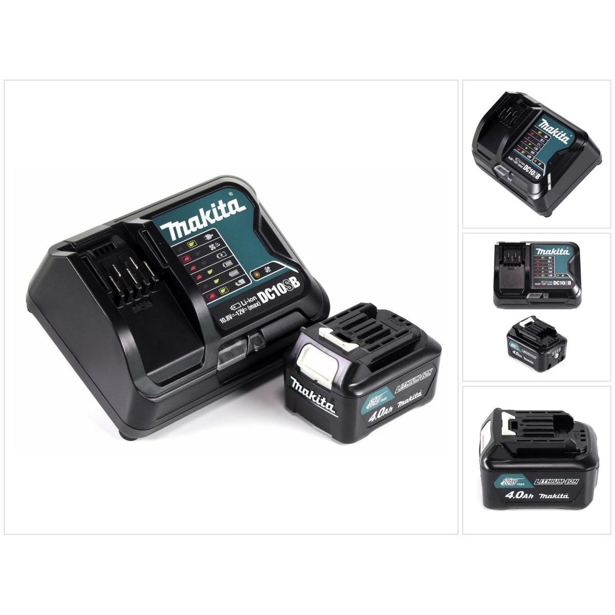 Makita, Batteria + Caricatore, Kit di alimentazione 12V con 1x batteria BL1041B 4.0Ah + caricatore DC10SB (12 V)