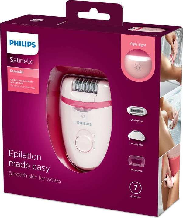 Actual product image Philips Corded Compact Epilator BRE285/00 Satinelle Essential Baltas/Rožinė, Corded