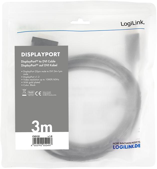 Actual product image LogiLink DisplayPort — DVI (3 m, DisplayPort, 1.2)