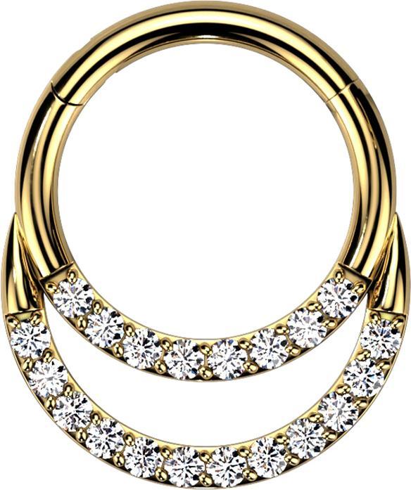 Produktbild Star Piercing Micro Segmentring klappbar vergoldet doppel front Kristalle silber (ohne Messing, Titan)
