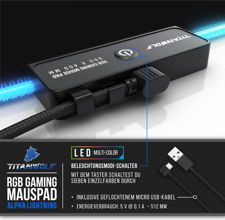 Actual product image Titanwolf Gaming Mouse Pad, XL RGB Mouse Pad 900 x 400 mm, improves precision & speed (XXL)