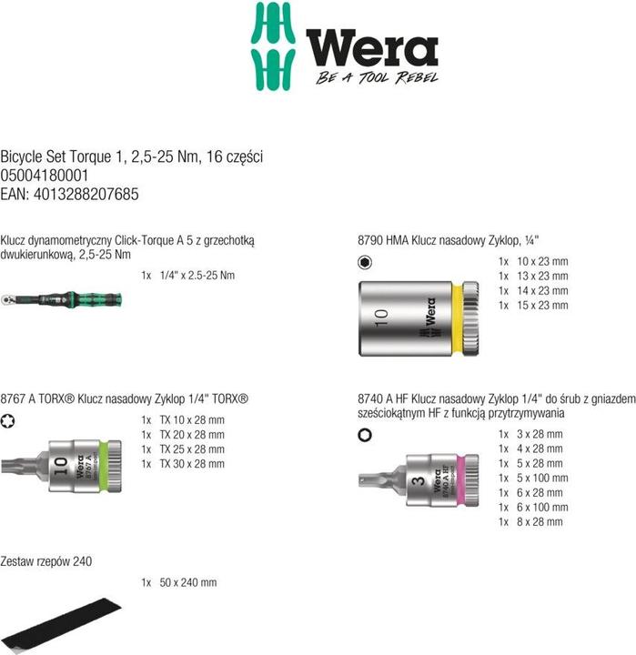 Produktbild Wera Bicycle Set Torque 1 (1/4", 2.50 Nm, 25 Nm)