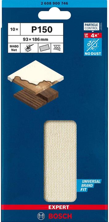 Image du produit Bosch Professional Zubehör EXPERT M480 Filet de ponçage pour ponceuses vibrantes, 93 x 186 mm, G 150, 10 pcs. (150)