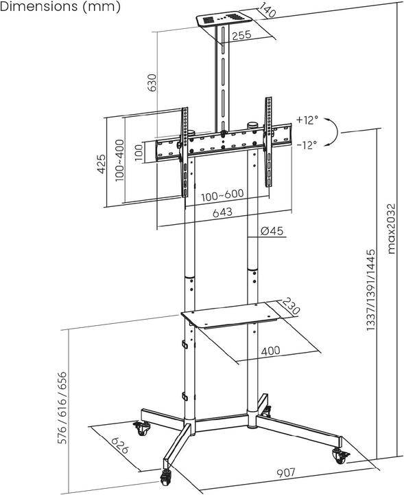 Produktbild Maclean Mobile TV con Ripiano per Fotocamera (45 kg, 37" - 70")