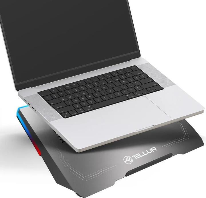 Actual product image Tellur Cooler laptop Shade 17, 3 fans, RGB LED, USB, USB-C, Aluminum grey