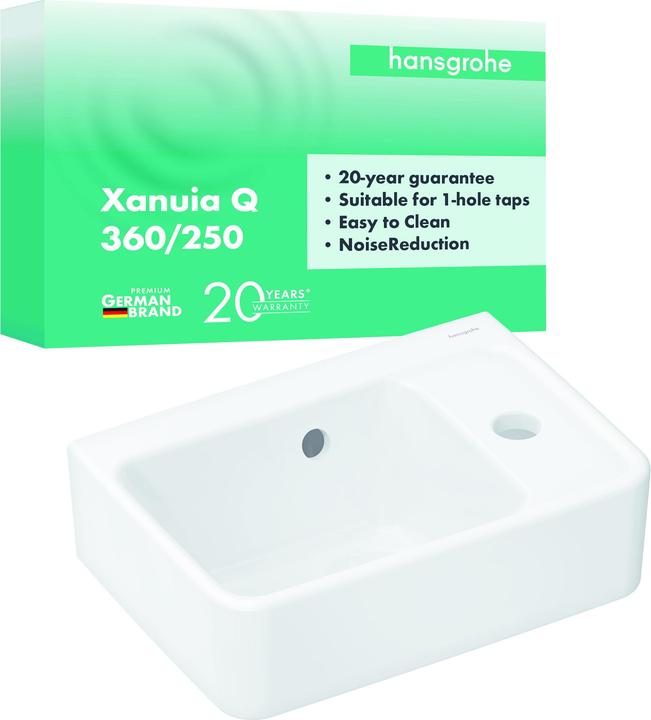 Image du produit hansgrohe Xanuia Q lave-mains, 1 trou de robinetterie, avec trop-plein, 360x250mm, blanc (250 mm, 360 mm)