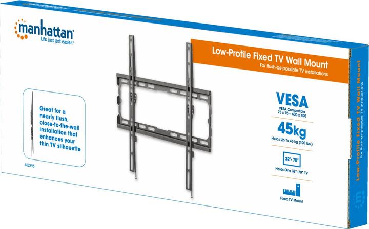 Actual product image Manhattan Ultra-flat TV wall bracket, rigid (Wall, 70", 45 kg)