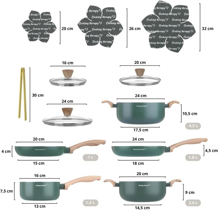 Immagine prodotto Kasanova Set pentole antiaderenti con spatola e manici effetto legno, 12 pezzi (Padella per friggere, Pentola)
