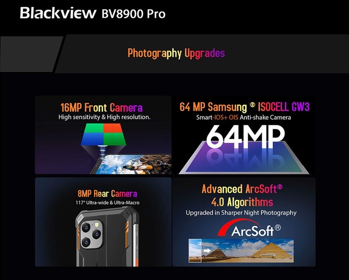 Produktbild Blackview BV8900 (256 GB, Grün, 6.50", Dual SIM, 5 Mpx, 4G)
