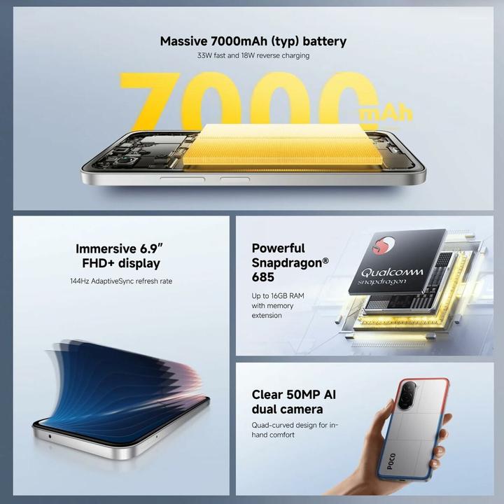 Actual product image Xiaomi Poco M7 (128 GB, Black, 6.90", Hybrid Dual SIM, 4G)