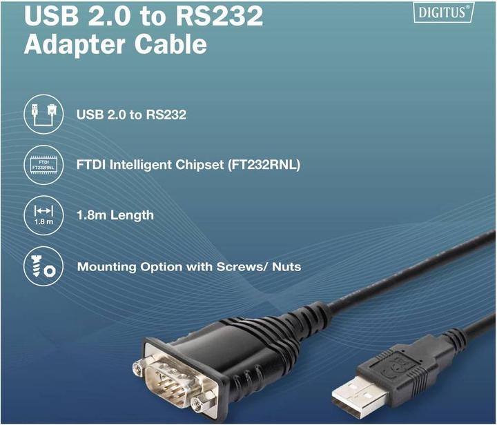 Image du produit Digitus USB auf DB9 RS232 Kabel mit FT232RNL (1.80 m)