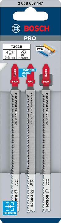 Actual product image Bosch Professional Zubehör PRO Plastics PVC clean T302H Jigsaw blade, 132 mm, 3 pcs.