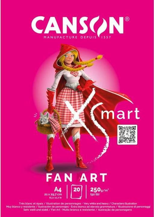 Canson XS'MART FAN ART study pad, DIN A4 very thick, smooth white paper, 20 sheets, 250 gsm (A4, Plain)