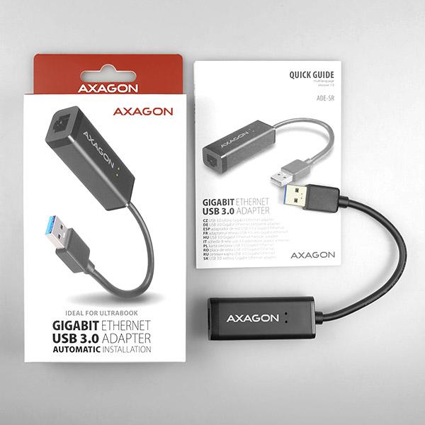 Produktbild Axagon ADE-SR Gigabit Ethernet 10/100/1000 Adapter - USB 3.0 Typ A (USB 3.0, RJ45 (1x))