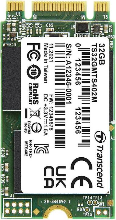 Transcend MTS402M 32 GB Internal M.2 PCIe NVMe SSD 2242 SATA III Retail (TS32GMTS402M) (32 GB, M.2 2242)