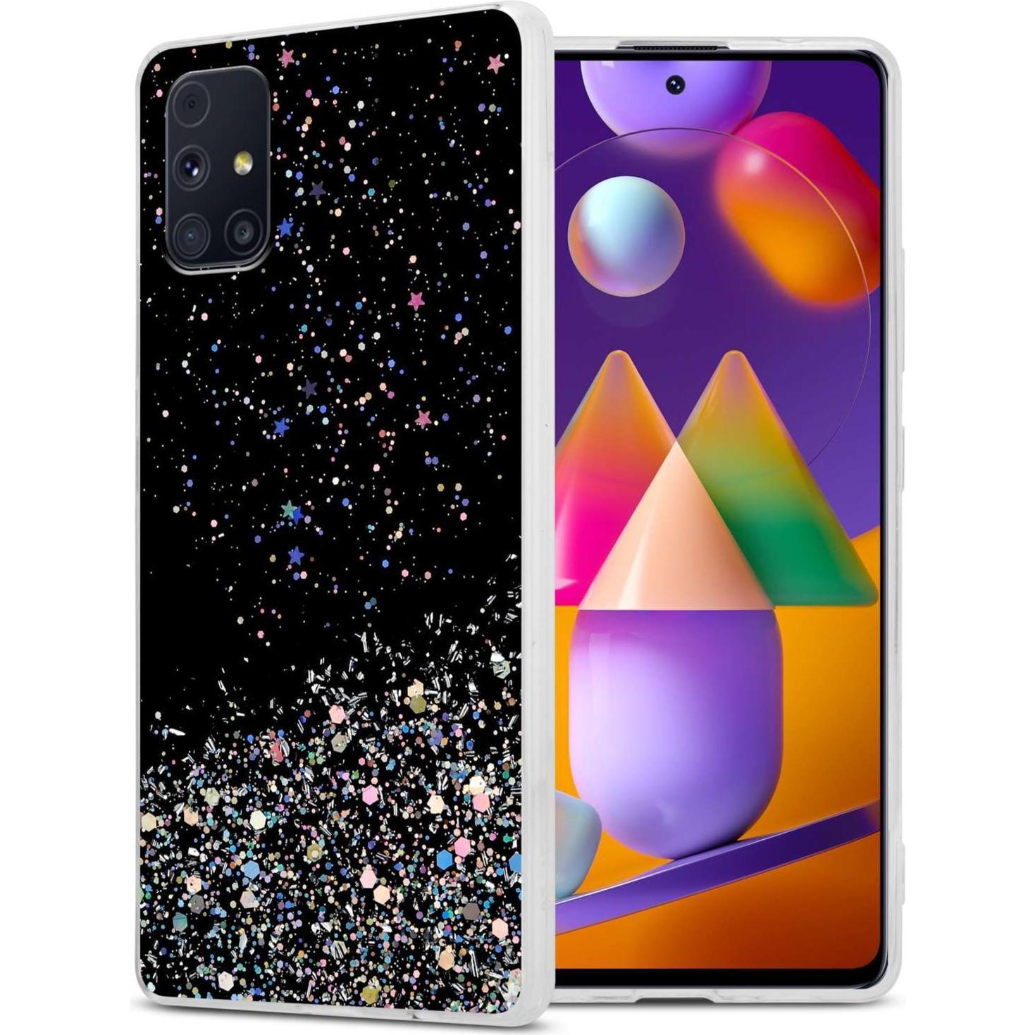 Cadorabo TPU Hülle für Samsung Galaxy M31s mit Glitzer (Samsung Galaxy M31s), Smartphone Hülle, Schwarz