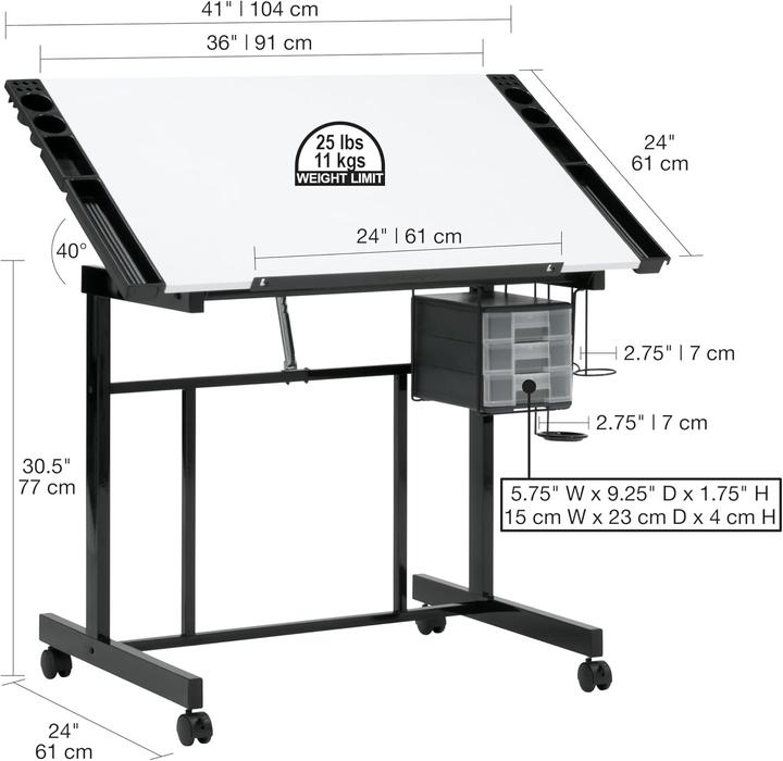 Image du produit SD Studio Designs Table à dessin réglable, noir/blanc