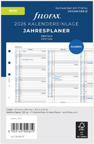 Nährwerte und Zutaten Filofax MINI JAHRESPLANER 2026