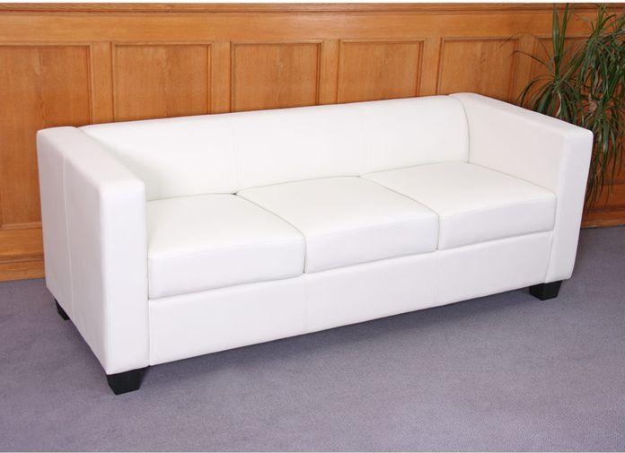 Immagine prodotto Mendler Divano a 3 posti Divano Loungesofa Lille in finta pelle, bianco (3 posti)