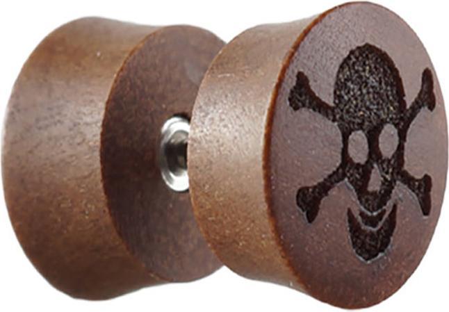 Produktbild Star Piercing Fake Plug aus Sawo Holz mit Totenkopf (ohne Messing, Organisch)