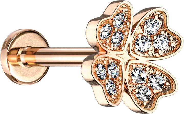 Immagine prodotto Star Piercing Micro Labret filo interno oro rosa quadrifoglio con cristallo (Acciaio chirurgico 316L, Ottone)