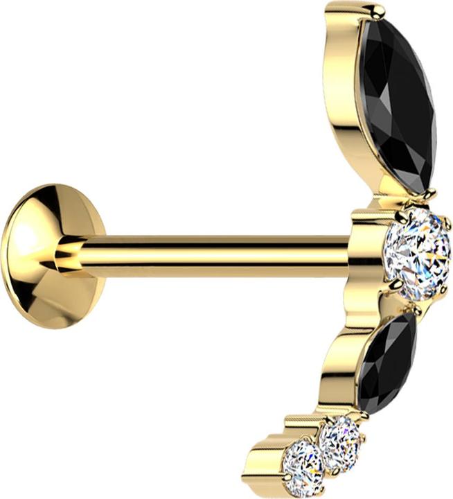 Actual product image Star Piercing Micro Threadless UFO Labret vergoldet Bogen vergoldet verschiedene Kristalle silber und schwarz (without brass, Surgical steel 316L)