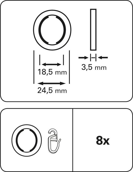 Produktbild Gardinia Vorhangring mit Gleiteinlage, Edelstahl 8 Stück