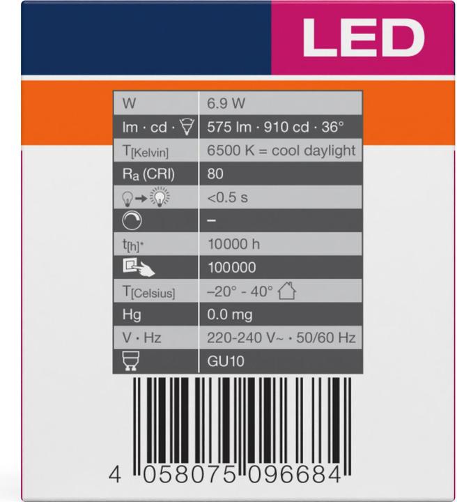 Productafbeelding Osram Waarde (GU10, 6.90 W, 575 lm, 1 x, F)