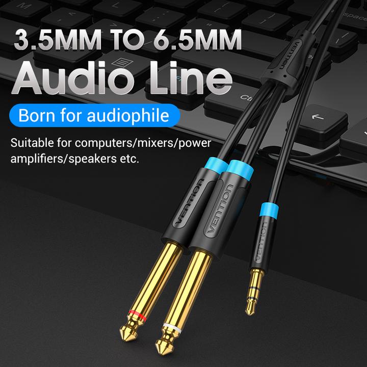 Produktbild Vention BACBJ Male TRS 3.5mm to 2x Male 6.35mm Audio Cable 5m Black (5 m)