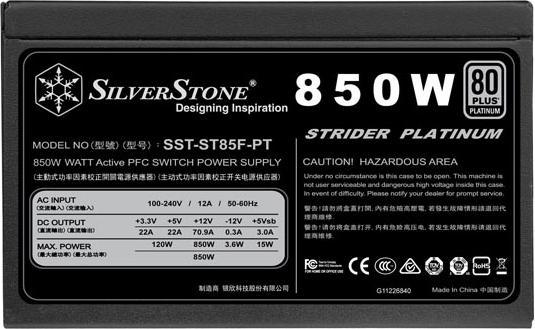 Actual product image Silverstone SST-ST85F-PT Strider 80 PLUS Platinum, modular - 850 Watt (850 W)