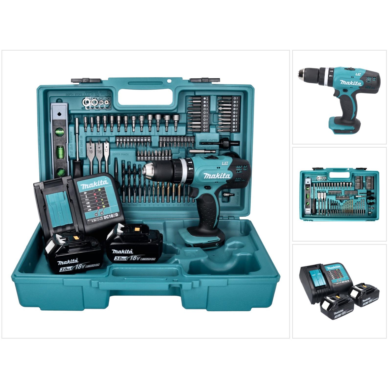 Makita, Bohrmaschine + Akkuschrauber, DHP 453 SF2X5 Akku Schlagbohrschrauber 18 V 42 Nm + 2x Akku 3,0 Ah + Ladegerät + 1...