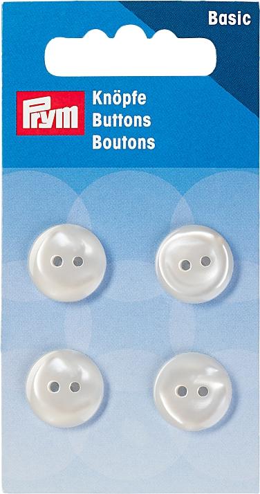 Immagine prodotto Prym Bottone a 2 fori, camicette, bianco 15 mm, scheda 4 pezzi.