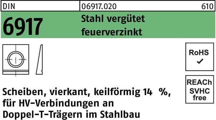 Produktbild Peiner Unterlegscheibe DIN 6917 ÜH vierkant keilförmig 21 Stahl C45 feuerverzinkt