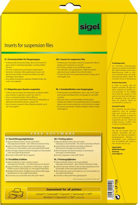 Image du produit Sigel Étiquettes à insérer pour PC