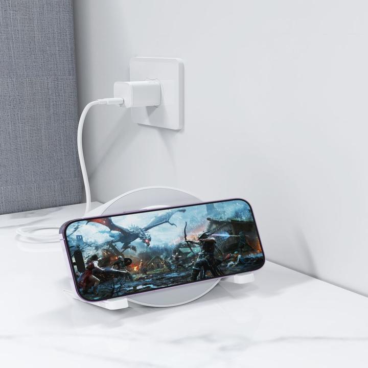 Actual product image Devia Bluetooth speaker IM-3 with wireless charger 15W and light white