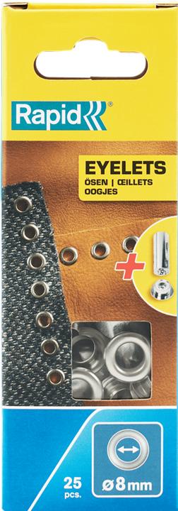 Actual product image Rapid Eyelets 8mm 25 pieces + insertion tool