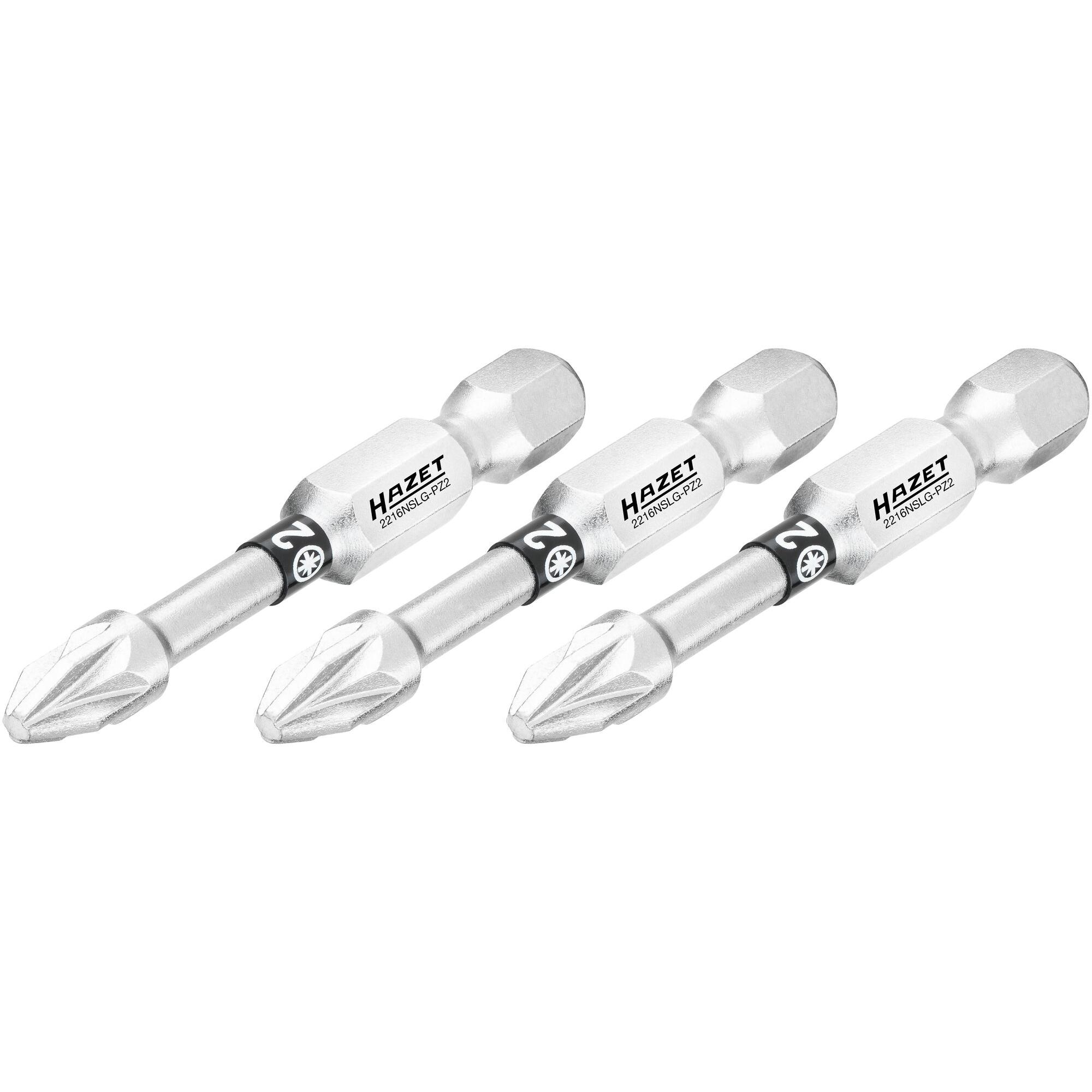 HAZET, Bits, Bit 2216NSLG-PZ2/3 ∙ Sechskant6,3 (1/4 Zoll) ∙ Pozidriv Profil PZ ∙ PZ2 ∙ Anzahl Werkzeuge: 3… (PZ2)