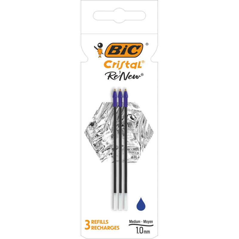 Bic, Ersatzpatrone, Kugelschreiber Mine Cristal RE'NEW (Ersatzmine, Blau, 0.40 mm)