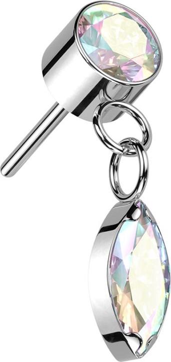 Actual product image Star Piercing Threadless cylinder silver crystal multicolour Pendant Oval crystal multicolour (Titanium, without brass)