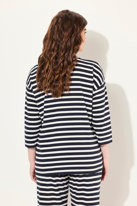Produktbild Ulla Popken Pyjama-Shirt, Ringel, V-Ausschnitt, 3/4-Arm (42, 44)
