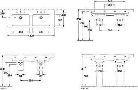 Immagine prodotto Villeroy & Boch Mobile V&B doppio lavabo SUBWAY 2.0 1300x470mm, con ÜL bianco (470 mm, 1300 mm)