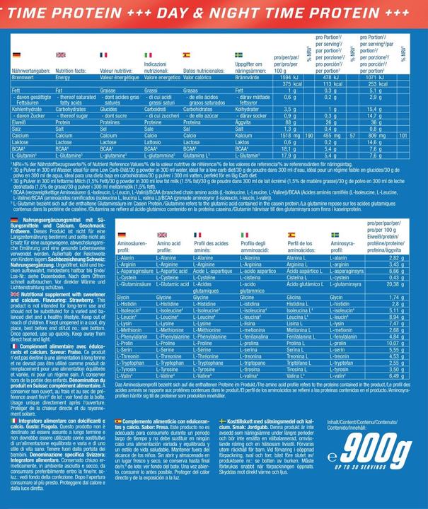 Nährwerte und Zutaten Body Attack 100 % Casein Protein (900g Dose) (Erdbeer, 1 x, 900 g)