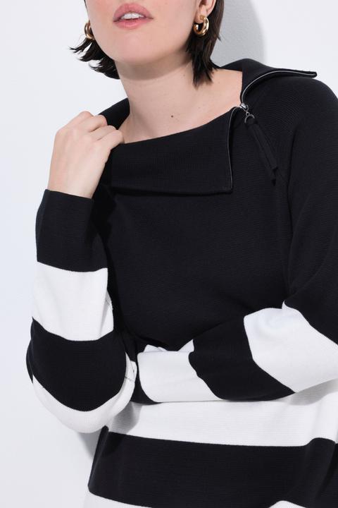 Produktbild Ulla Popken Pullover, Blockstreifen, Rollkragen, Zipper (50, 52)