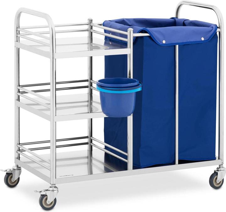 Produktbild Steinberg Etagen-Wagen Wäschewagen mit Rollen Edelstahl 3 Ablagen + Wäschesack 50 kg (50 kg, 3)